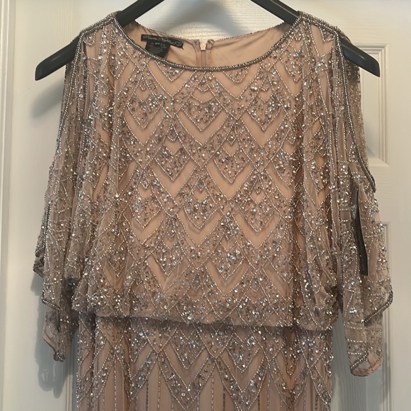 NWT Pisarro Nights blouson long beaded dress sz 16W